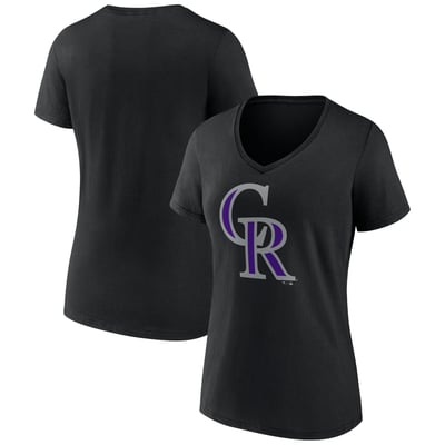  Colorado Rockies Logo Athletic Women's Official Logo Athletic V-Neck T-Shirt - Black