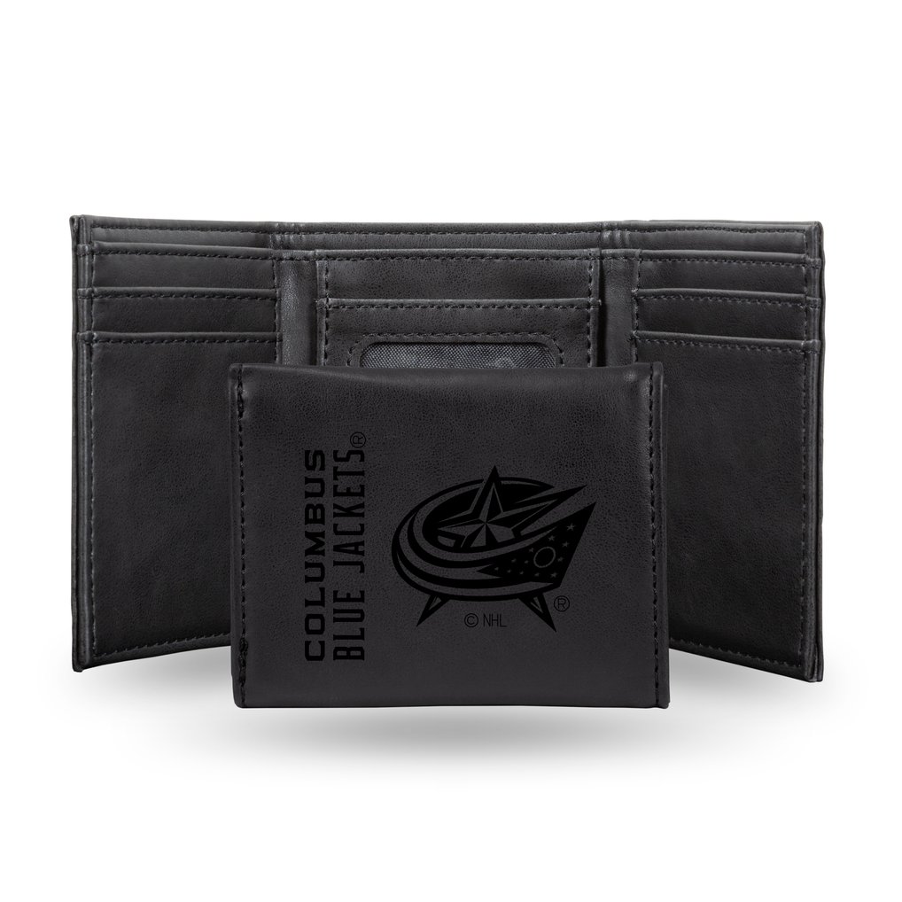 Columbus Blue Jackets Laser Engraved Tri-Fold Wallet - Black