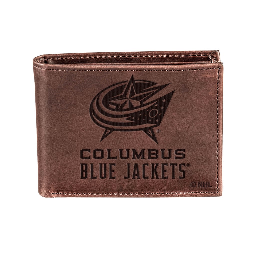  Columbus Blue Jackets Bi-Fold Leather Wallet - Brown