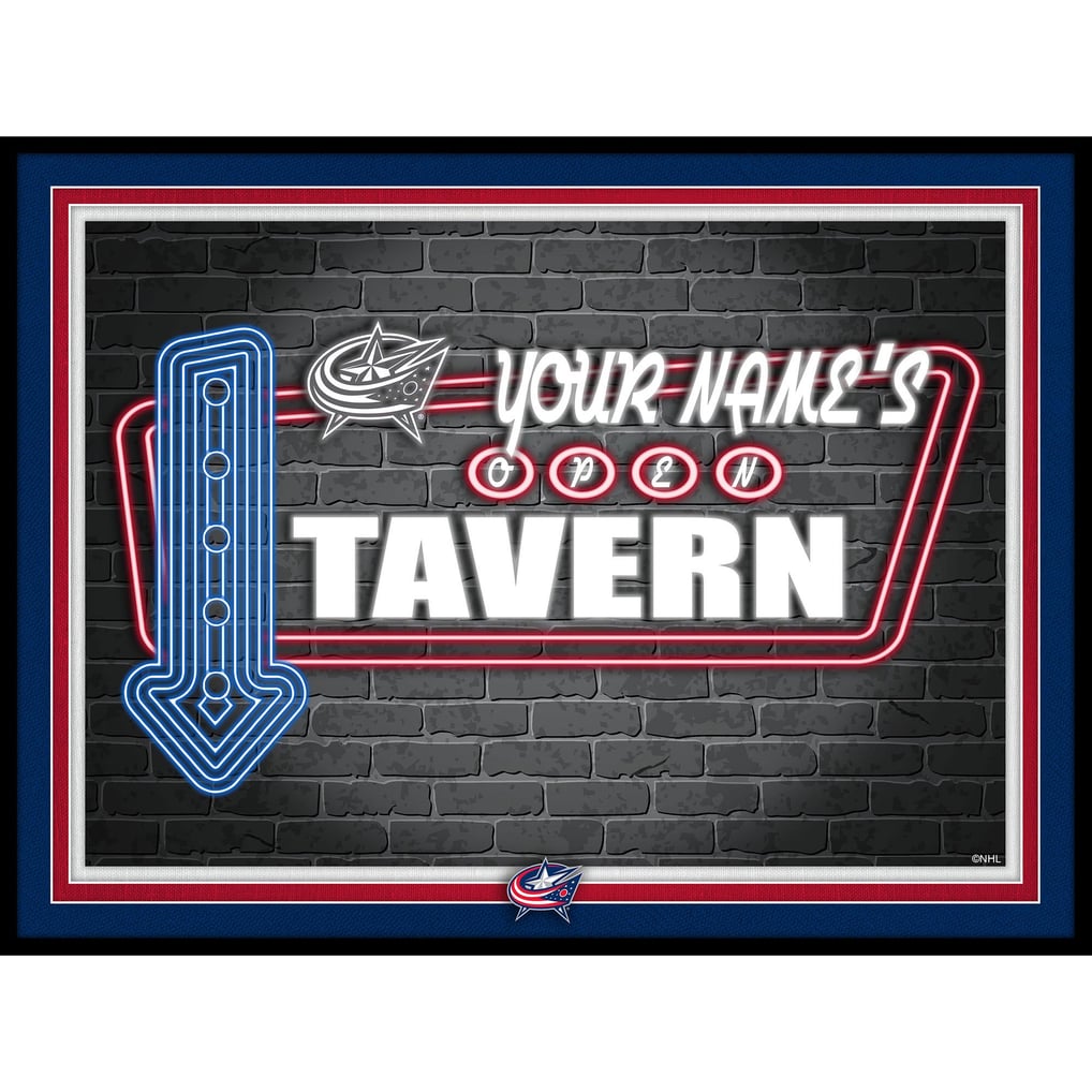 Columbus Blue Jackets 12'' x 16'' Personalized Framed Neon Tavern Print