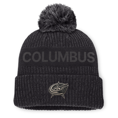 Columbus Blue Jackets Fanatics Road Phantom Cuffed Knit Hat with Pom - Charcoal