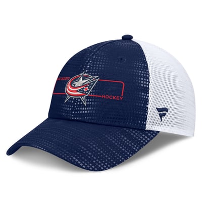Columbus Blue Jackets Fanatics Authentic Pro Rink Boxed Logo Trucker Hat - Navy