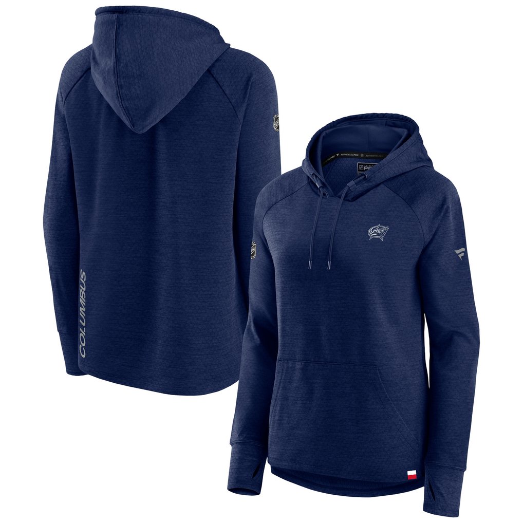  Columbus Blue Jackets Fanatics Women's Authentic Pro Pullover Hoodie - Heather Navy