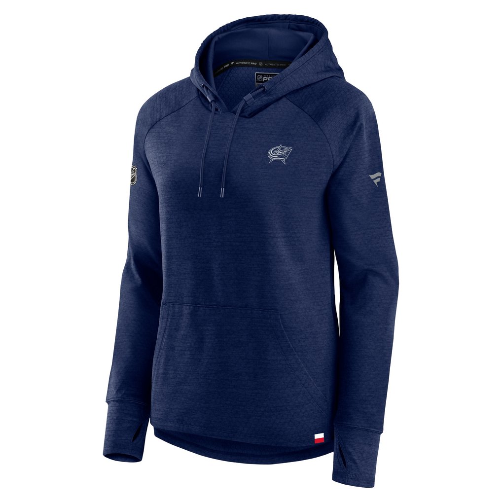  Columbus Blue Jackets Fanatics Women's Authentic Pro Pullover Hoodie - Heather Navy