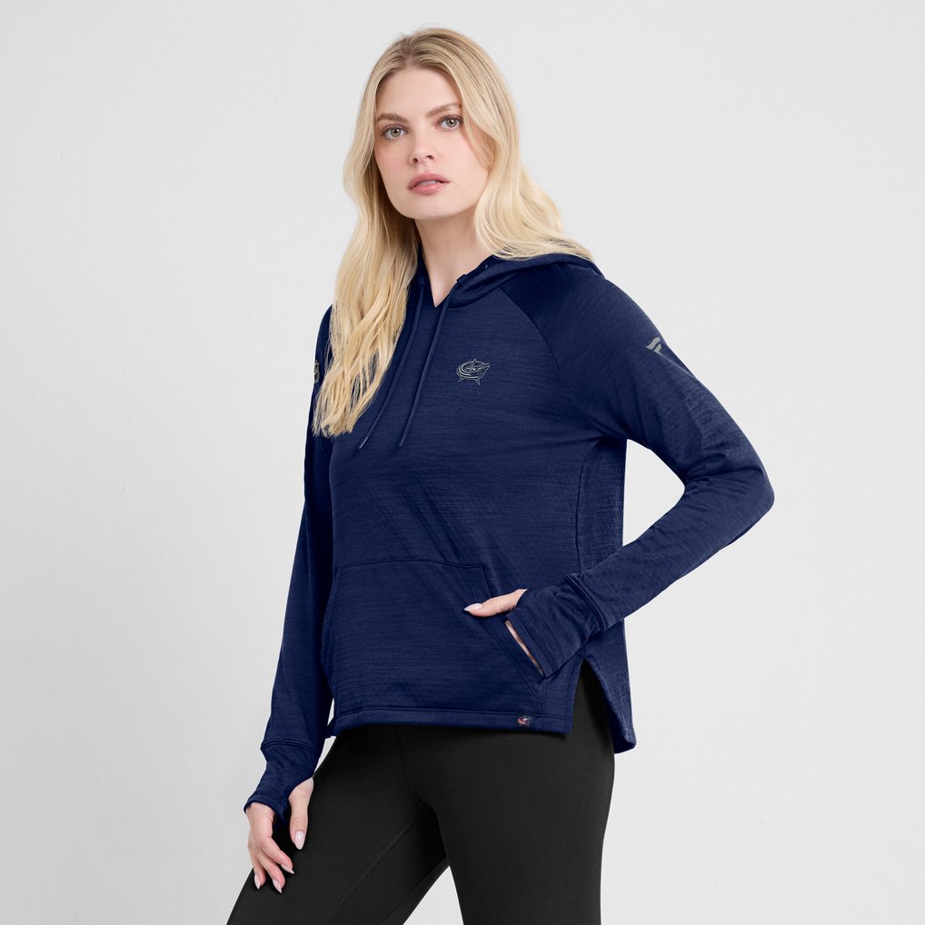  Columbus Blue Jackets Fanatics Women's Authentic Pro Pullover Hoodie - Heather Navy