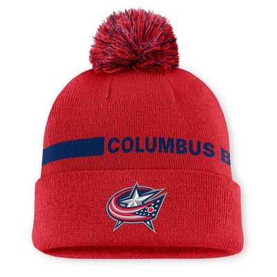 Columbus Blue Jackets Fanatics Women's Authentic Pro Rink Cuffed Knit Hat with Pom - Red