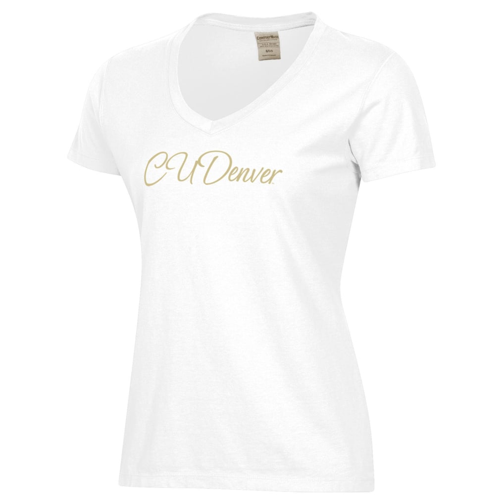  CU Denver Lynx Women's Script Logo Comfort Wash V-Neck T-Shirt - White