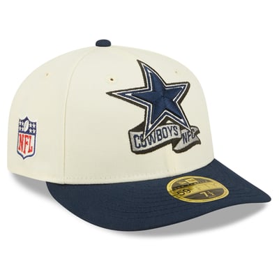 Dallas Cowboys New Era 2022 Sideline Low Profile 59FIFTY Fitted Hat - Cream/Navy 