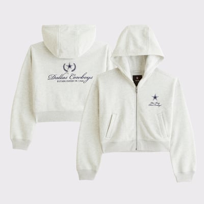 Dallas Cowboys Abercrombie & Fitch Women's YPB On The Go 6AM Full-Zip Hoodie - Heather Gray