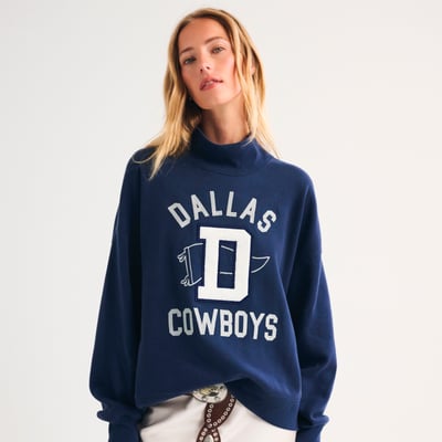 Dallas Cowboys Abercrombie & Fitch Women's Sunday Oversized Funnel Neck Sweatshirt - Navy