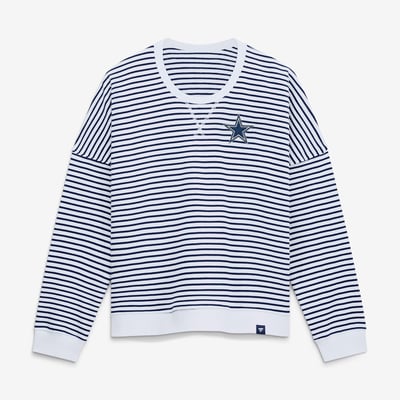 Dallas Cowboys Fanatics Women's Striped Oversized French Terry Sweatshirt - White/Navy