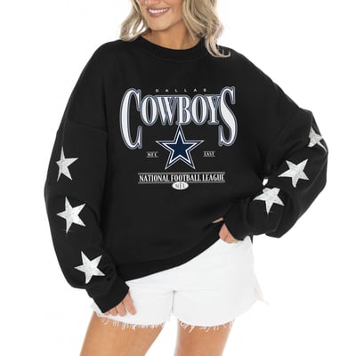 Dallas Cowboys Gameday Couture Women's Rhinestone Star Sleeve Settle the Score Oversized Tri-Blend Pullover  - Black