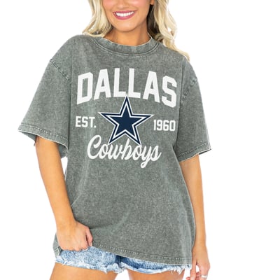  Dallas Cowboys Gameday Couture Women's Tackle Titan Boyfriend Washed T-Shirt - Gray