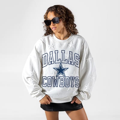 Dallas Cowboys Gameday Couture Women's Big Play Energy Tonal Star Embossed Sweatshirt - White