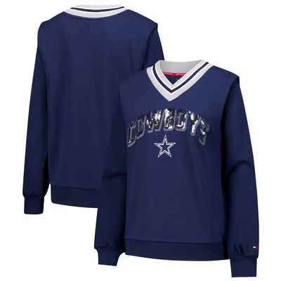 Dallas Cowboys Tommy Hilfiger Women's Alice V-Neck Pullover Sweatshirt - Navy
