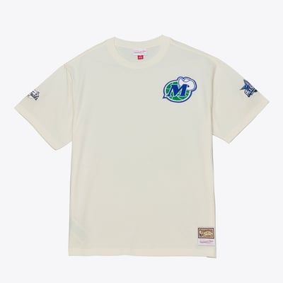 Dallas Mavericks Mitchell & Ness Hardwood Classics Chainstitch Premium T-Shirt - Cream