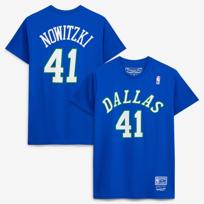 Dirk Nowitzki Dallas Mavericks Mitchell & Ness Hardwood Classics Team Name & Number T-Shirt - Blue