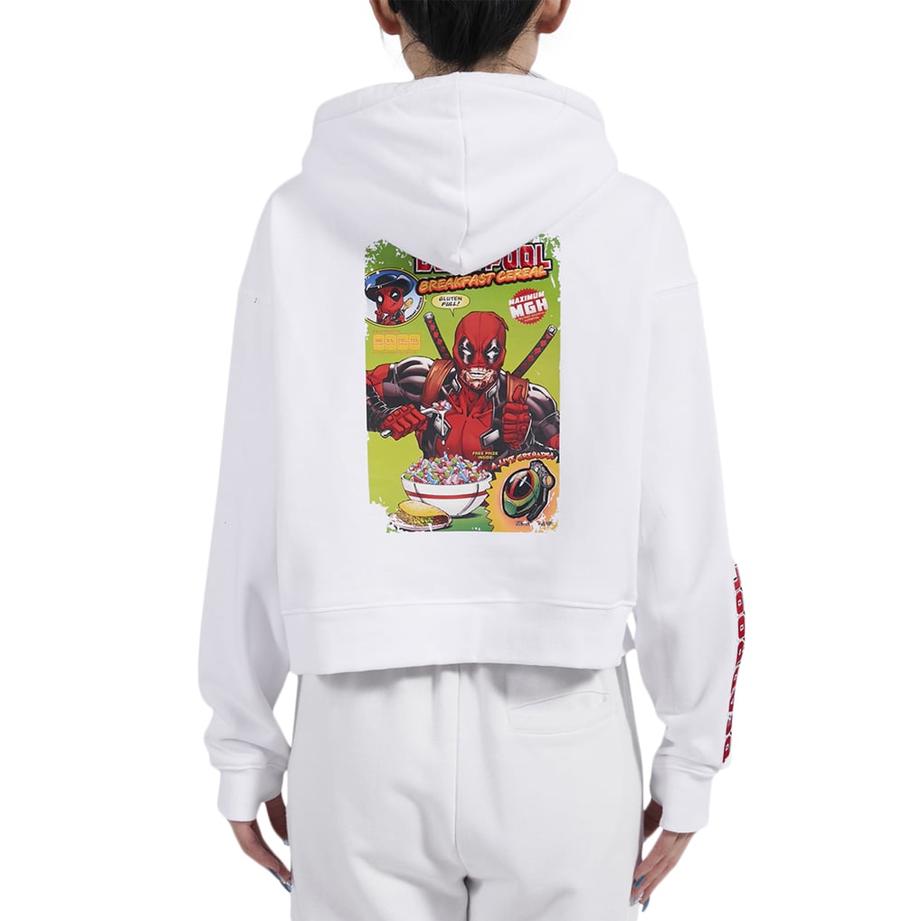  Deadpool Freeze Max Women's Breakfast Cereal Cropped Pullover Hoodie - White