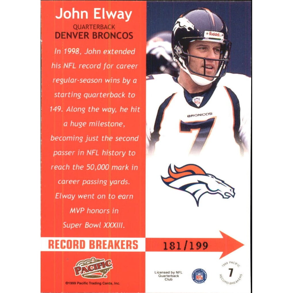 1999 Pacific Record Breakers #7 John Elway