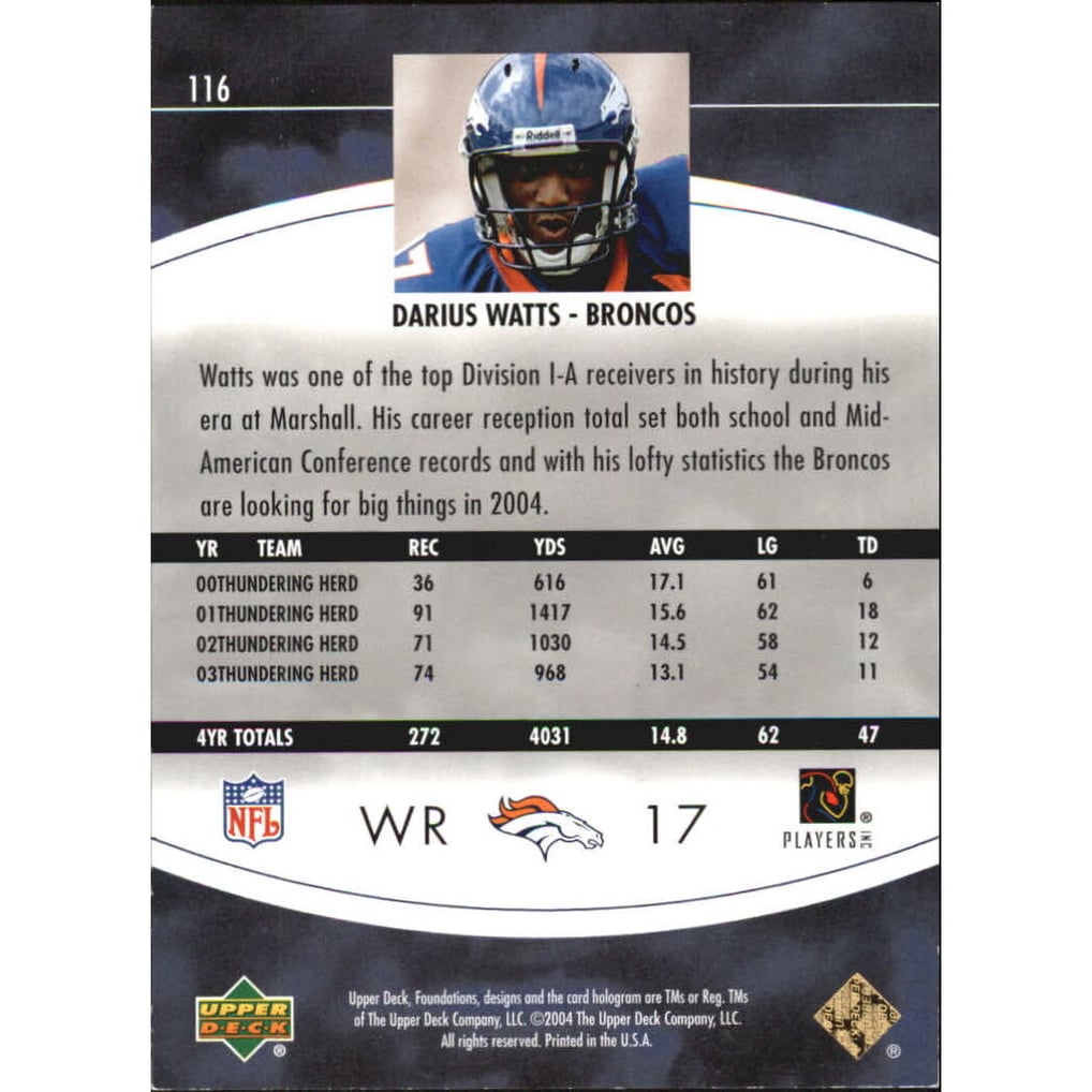2004 Upper Deck Foundations Exclusive Rainbow Silver #116 Darius Watts