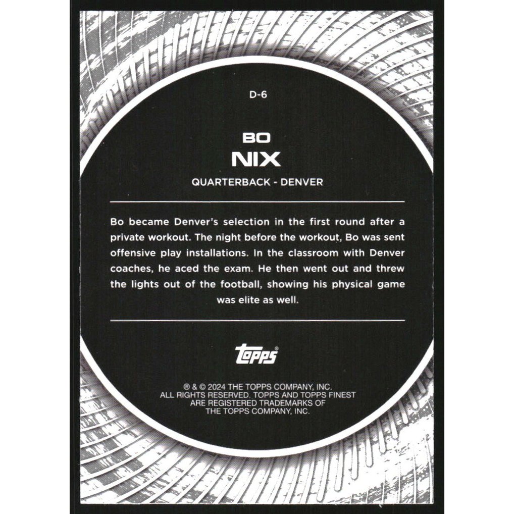 2024 Finest Debuts Checkerboard Refractors #D6 Bo Nix