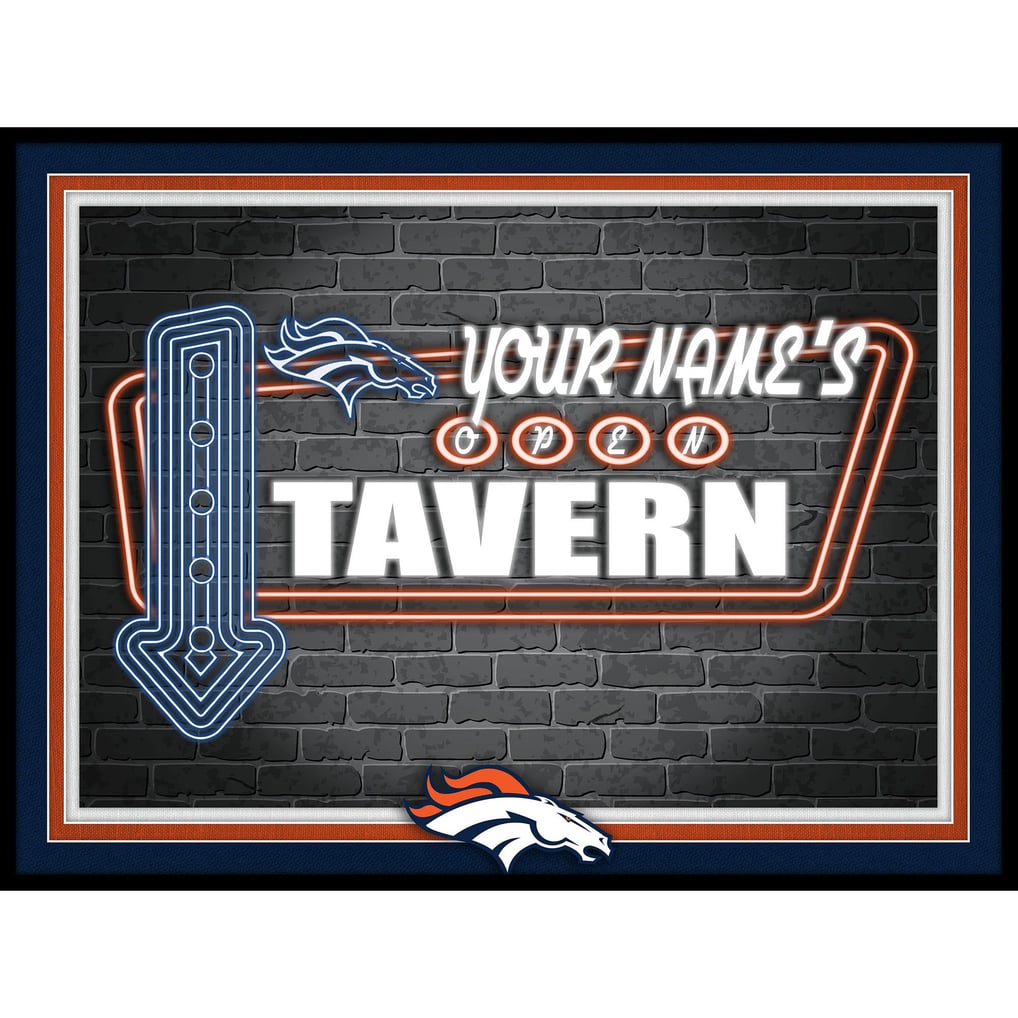 Denver Broncos 12'' x 16'' Personalized Framed Neon Tavern Print - Black