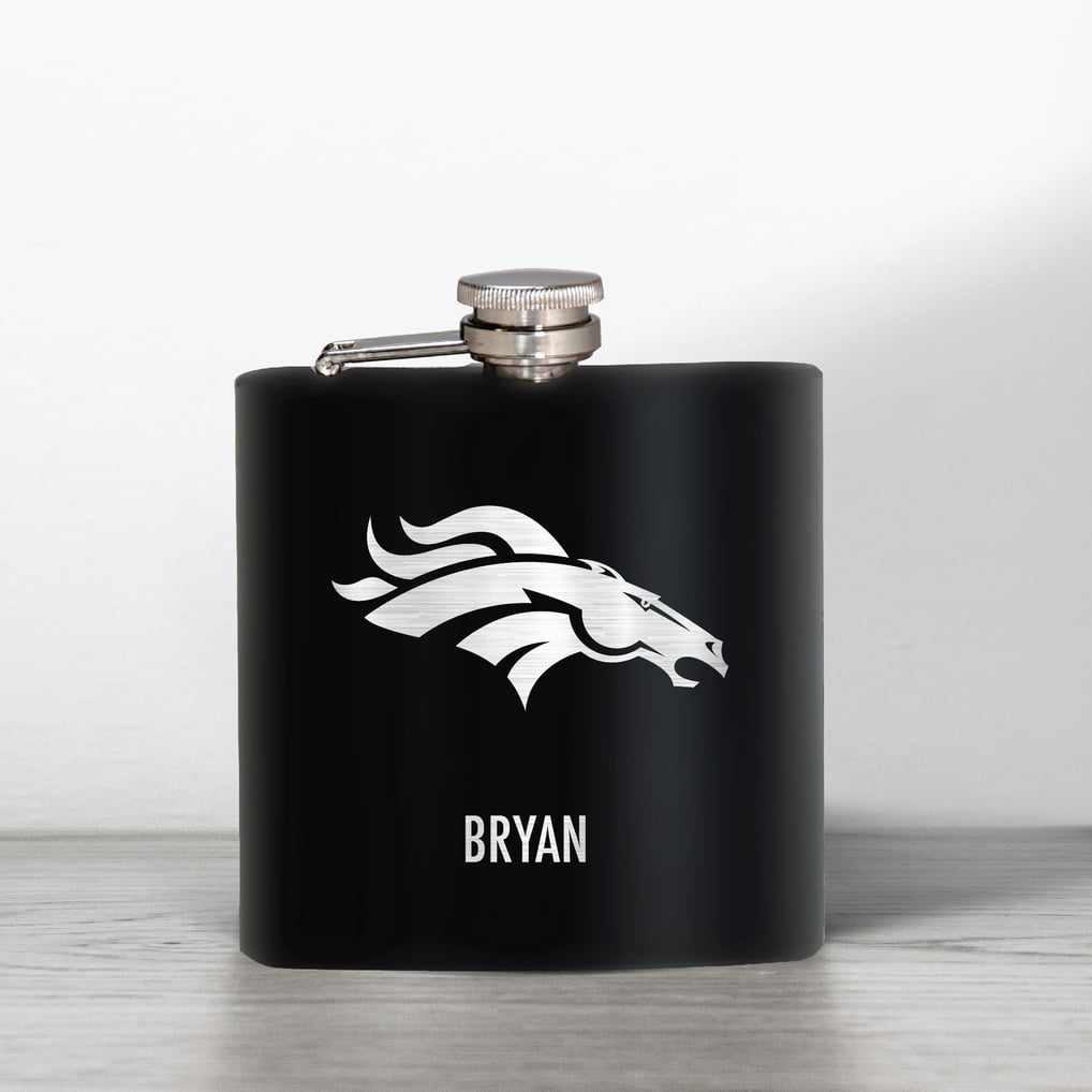 Denver Broncos 6oz. Personalized Stealth Hip Flask - Black