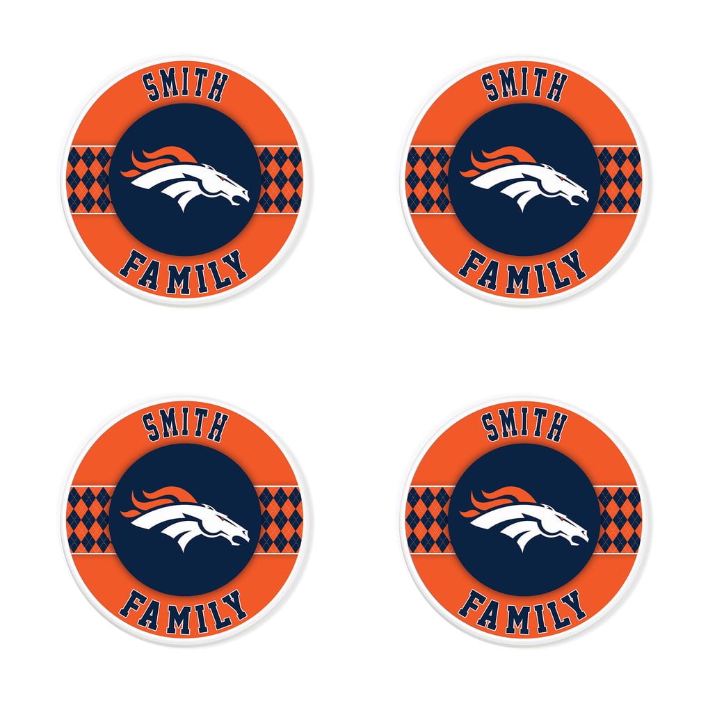 Denver Broncos 4" Personalized Circular Coasters 4-Pack Set