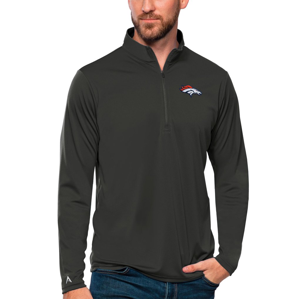 Denver Broncos Antigua Tribute Quarter-Zip Lightweight Pullover Top - Charcoal