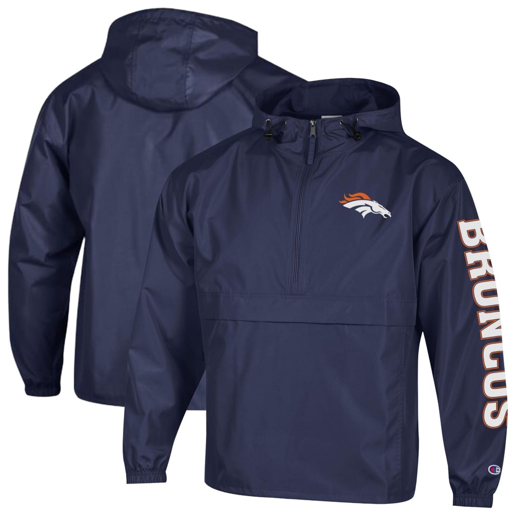 Denver Broncos Champion Packable Hooded Windbreaker Half-Zip Jacket - Navy