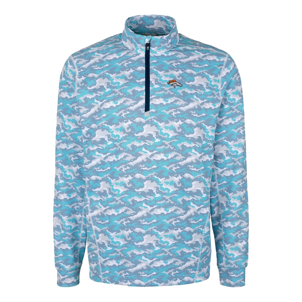 Denver Broncos Cutter & Buck   Traverse Camo Print Stretch Quarter-Zip Pullover Top - Blue