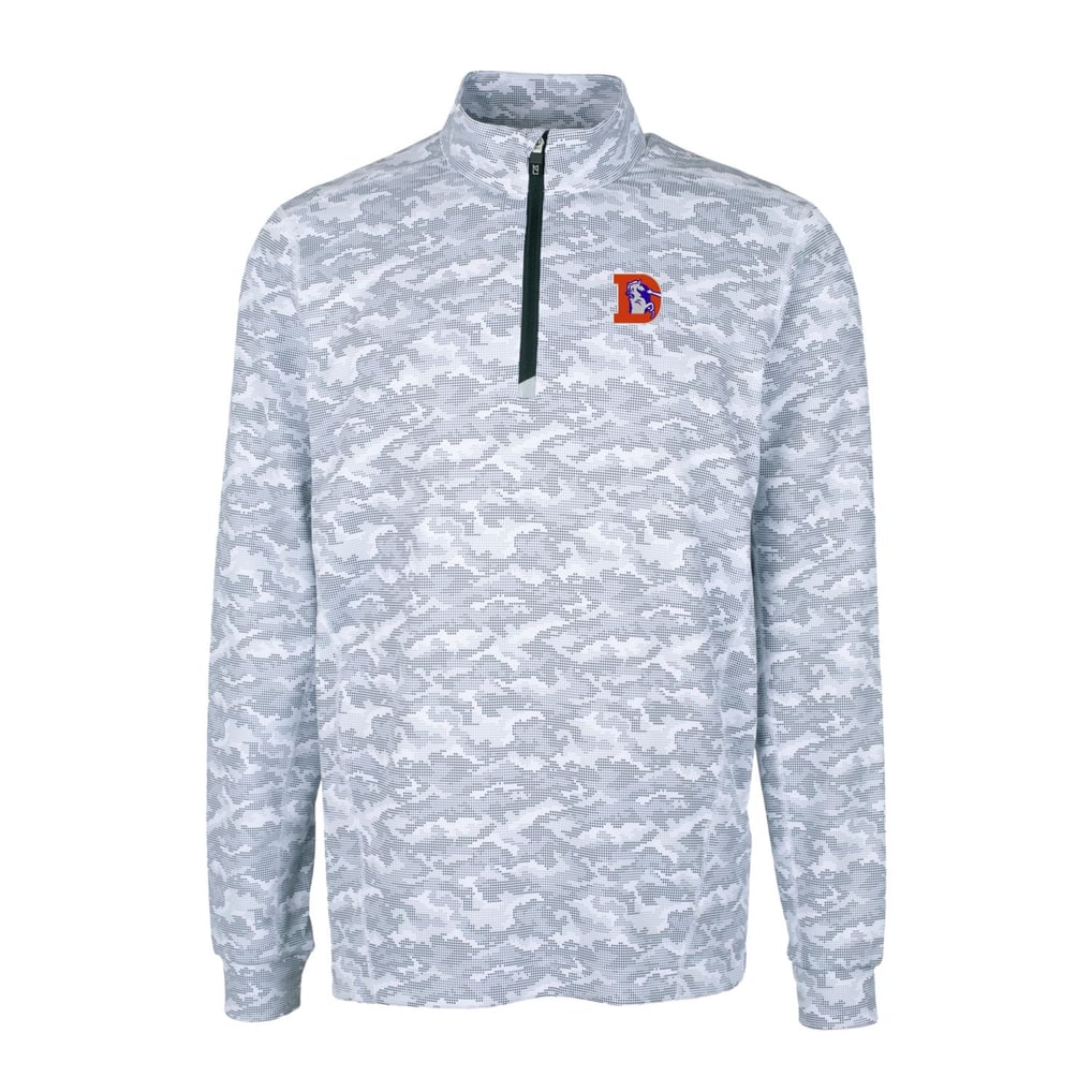 Denver Broncos Cutter & Buck Throwback Logo Traverse Camo Print Stretch Quarter-Zip Pullover Top - Charcoal