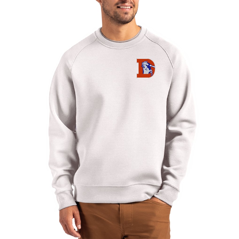 Denver Broncos Cutter & Buck Throwback Roam Recycled Raglan Pullover Sweatshirt - Gray