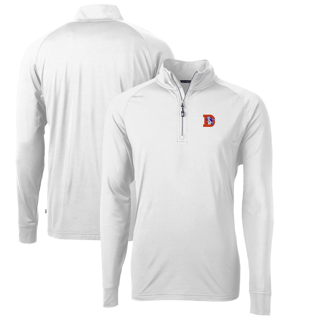 Denver Broncos Cutter & Buck Adapt Eco Knit Stretch Recycled Quarter-Zip Throwback Pullover Top - White