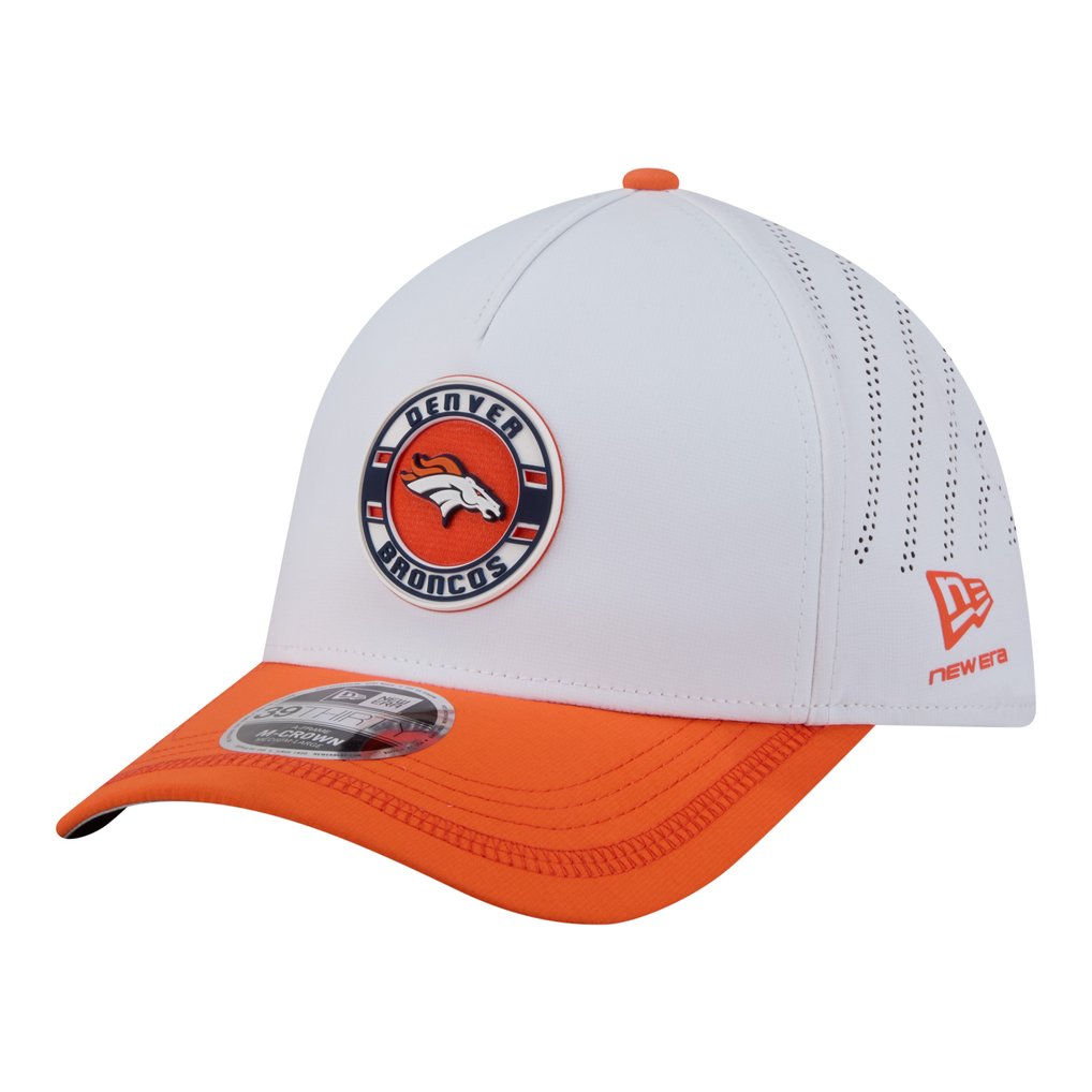 Denver Broncos New Era Patch 39THIRTY A-Frame M-Crown Perforated Flex Hat - White/Orange
