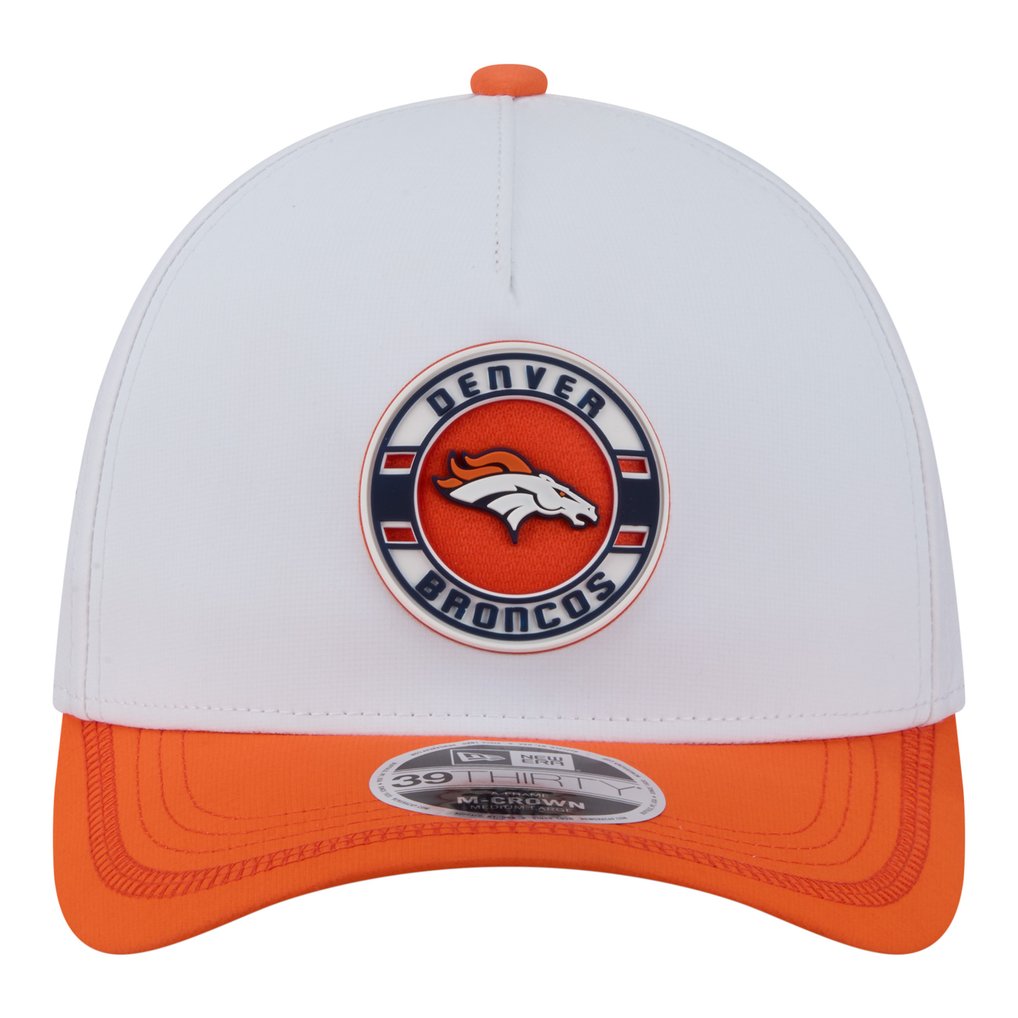 Denver Broncos New Era Patch 39THIRTY A-Frame M-Crown Perforated Flex Hat - White/Orange