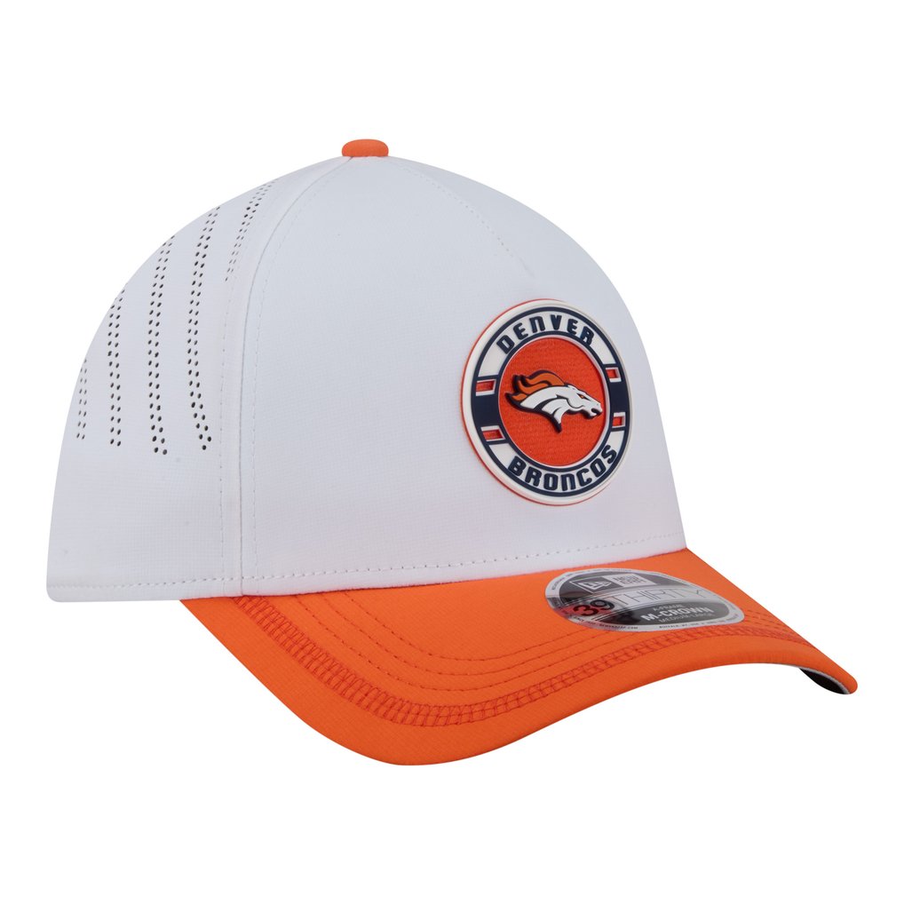 Denver Broncos New Era Patch 39THIRTY A-Frame M-Crown Perforated Flex Hat - White/Orange