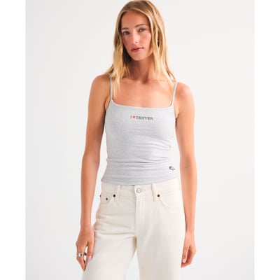 Denver Broncos Abercrombie & Fitch Women's Bra-Free Seamless Fabric 90s Cami Top - Heather Gray
