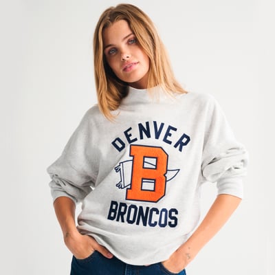 Denver Broncos Abercrombie & Fitch Women's Sunday Oversized Funnel Neck Sweatshirt - Heather Gray
