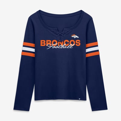  Denver Broncos Fanatics Women's Team First Coverage Scheme Lace-Up Long Sleeve T-Shirt - Navy