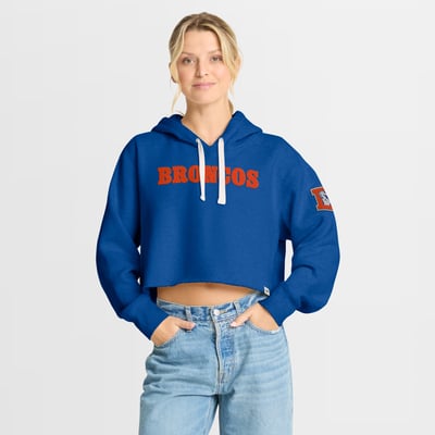 Denver Broncos Fanatics Women's Oversized Heritage Cropped Hoodie - Royal