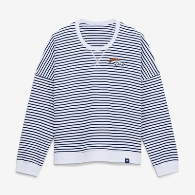 Denver Broncos Fanatics Women's Striped Oversized French Terry Sweatshirt - White/Navy