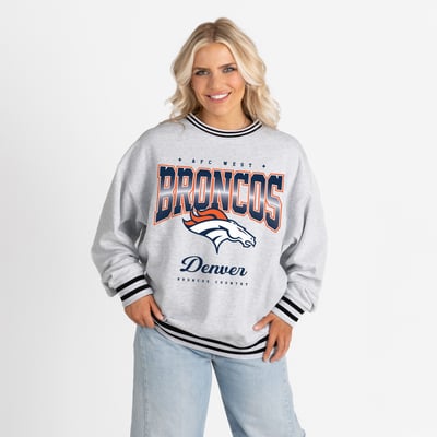 Denver Broncos Gameday Couture Women's Oversized Gridiron Drive Ringer Stripe Sweatshirt - Ash/Black