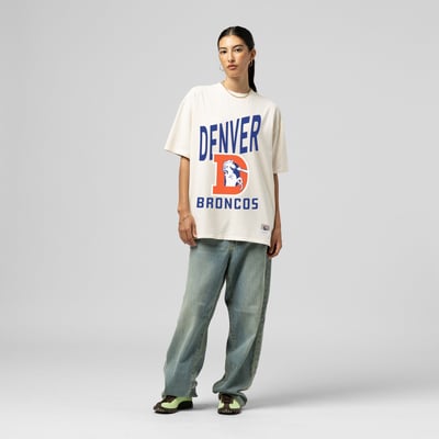  Denver Broncos Mitchell & Ness Women's Logo Rise Boyfriend T-Shirt - Cream