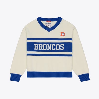 Denver Broncos Mitchell & Ness Women's Retro Roots V-Neck Sweater - Cream/Royal