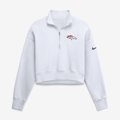 Denver Broncos Nike Women's Oversized Phoenix Fleece Cropped Quarter-Zip Sweatshirt - White