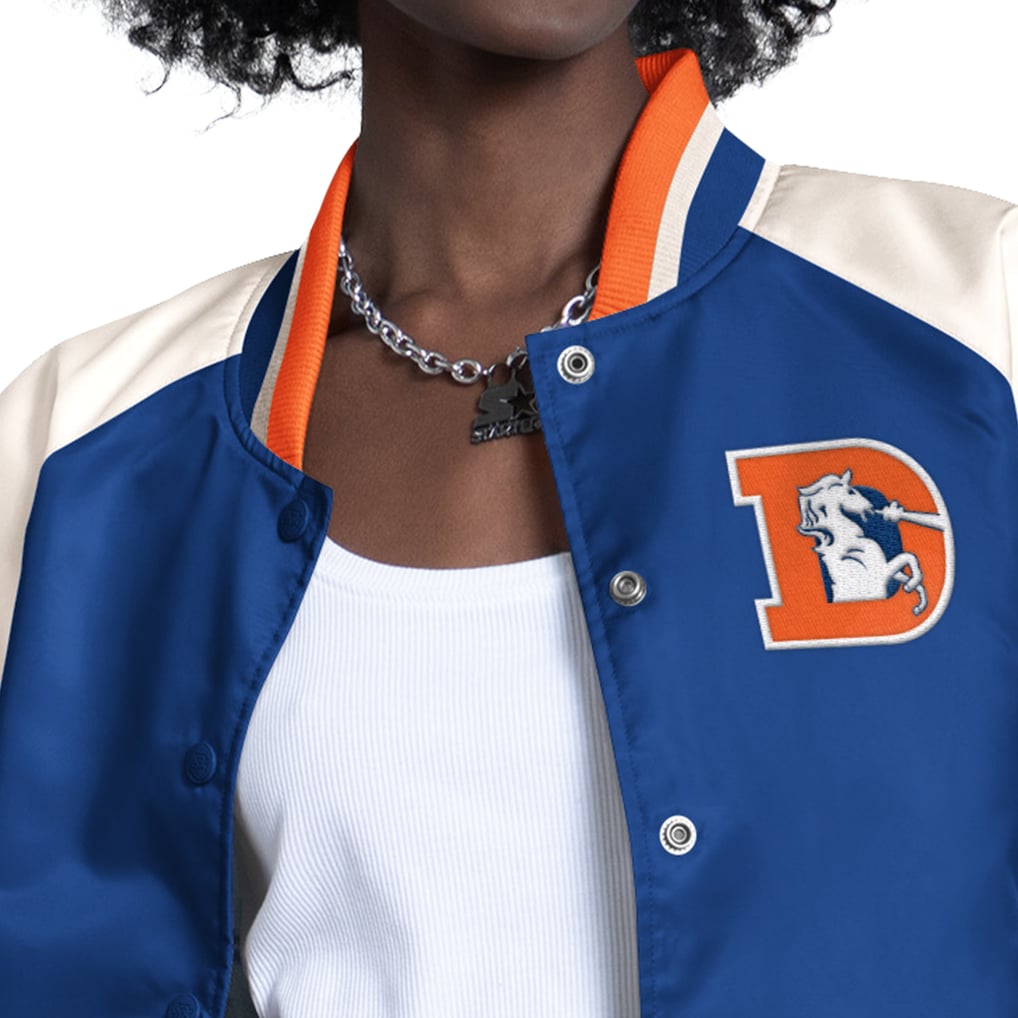  Denver Broncos Starter Women's Raglan Blitz Full-Snap Varsity Jacket - Blue/White