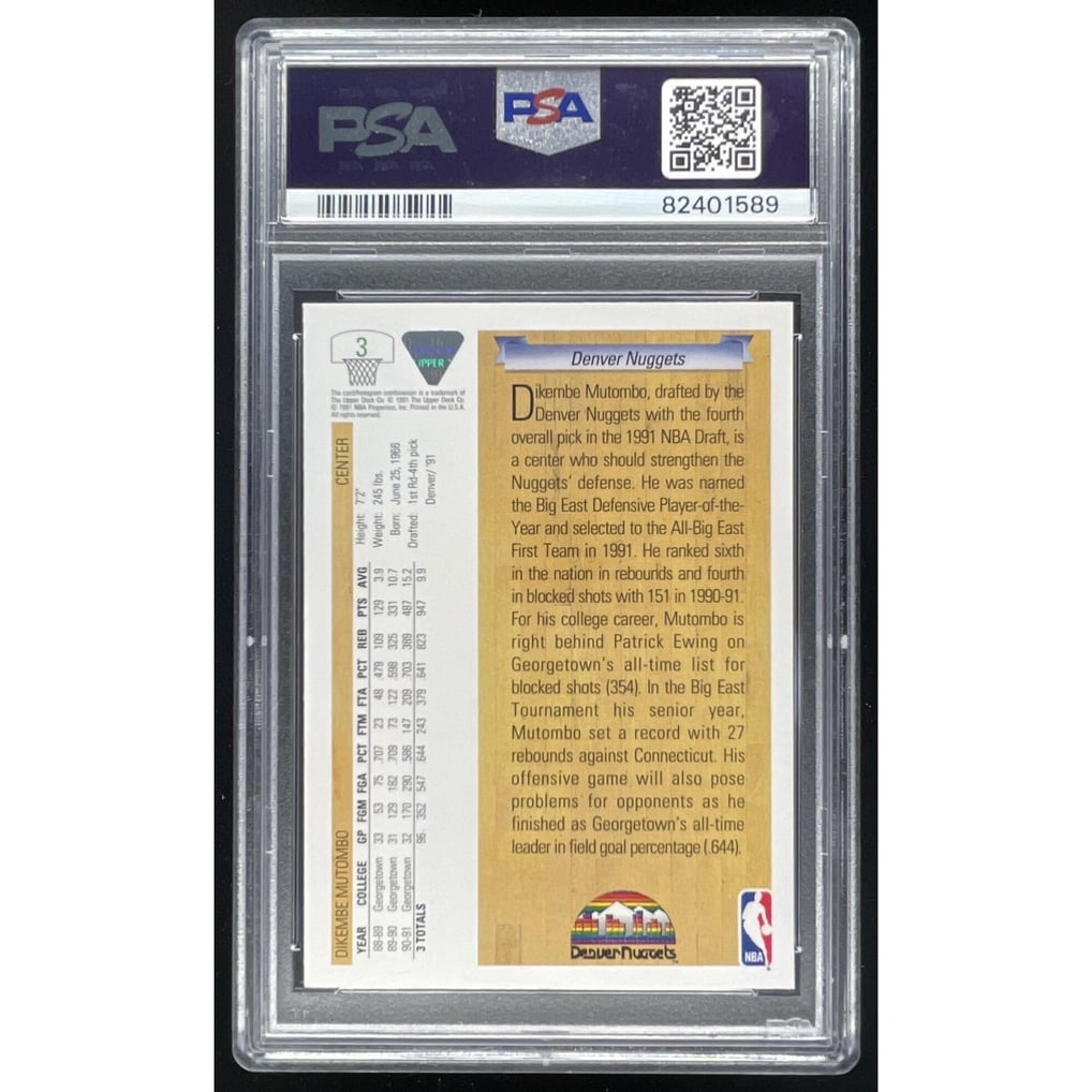 1991 Upper Deck #3 Dikembe Mutombo PSA Authentic Autograph