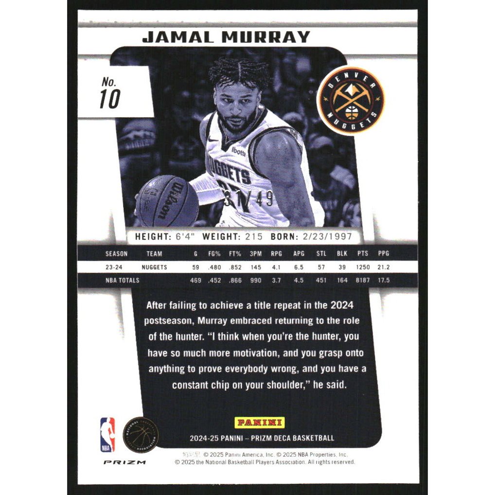 2024-25 Prizm Deca Prizms Orange #10 Jamal Murray