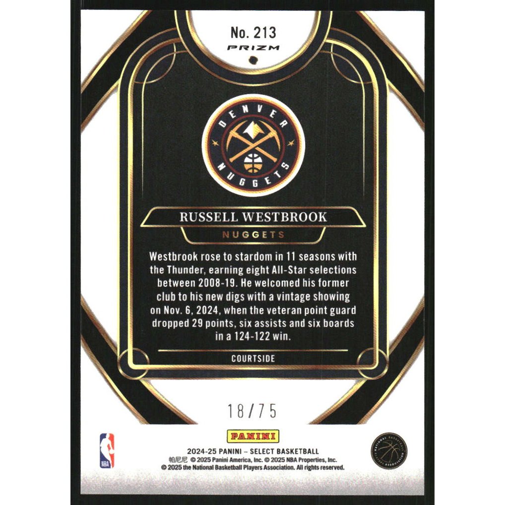 2024-25 Select White Disco Prizms #213 Russell Westbrook